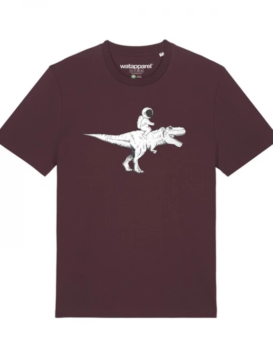 Foto van product Watapparel Shirt ' Astronaut on T-Rex ' donkerrood / zwart / wit