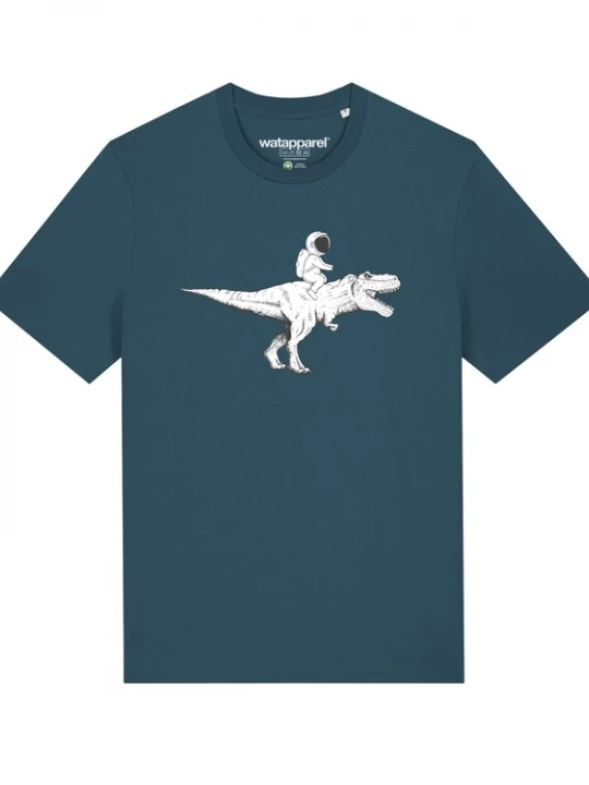 Foto van product Watapparel Shirt 'Astronaut on T-Rex' petrol / wit