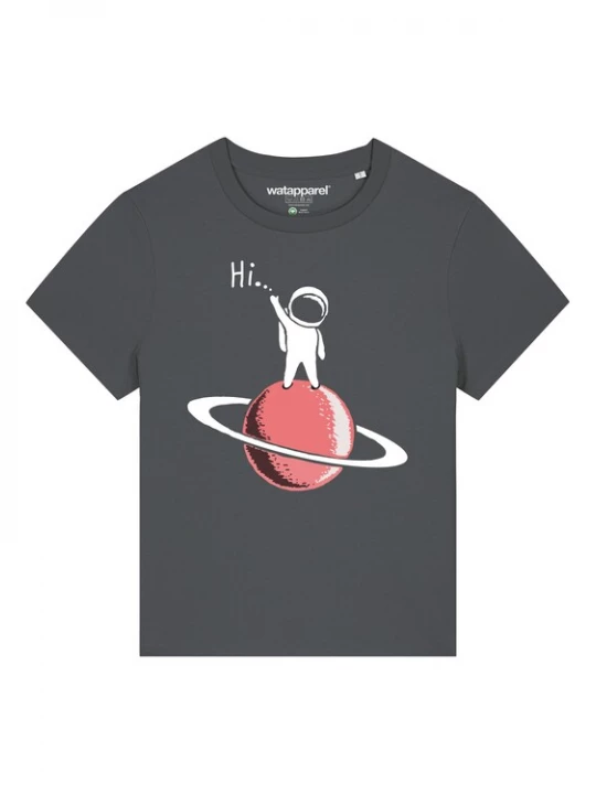 Foto van product Watapparel Shirt ' Astronaut says Hi ' antraciet / pink / wit