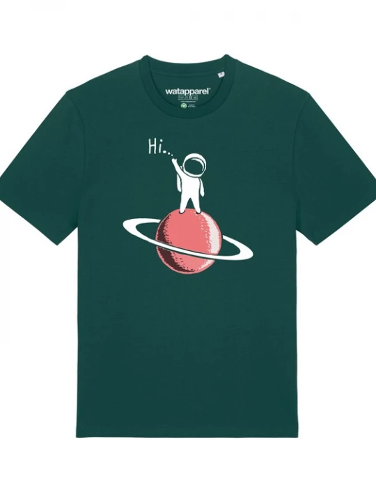 Foto van product Watapparel Shirt ' Astronaut says Hi ' donkergroen / pink / wit