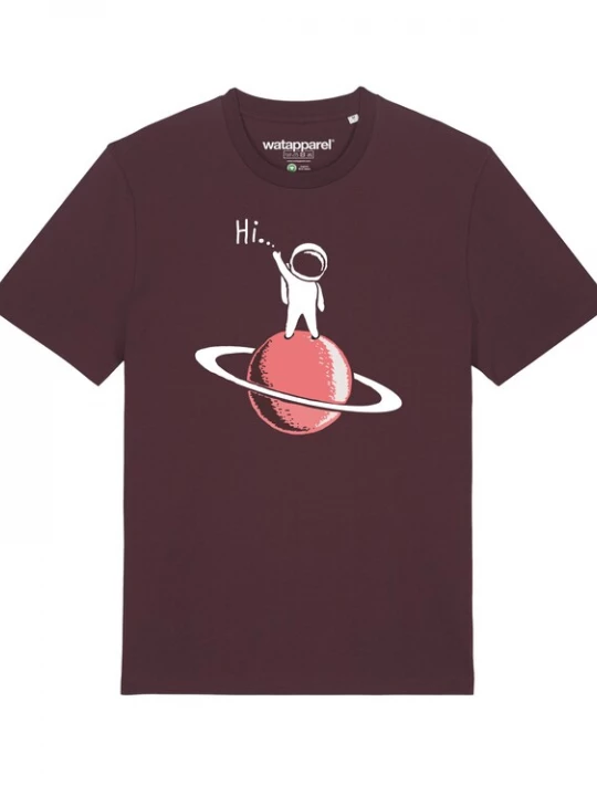 Foto van product Watapparel Shirt 'Astronaut says Hi' gemengde kleuren / donkerrood