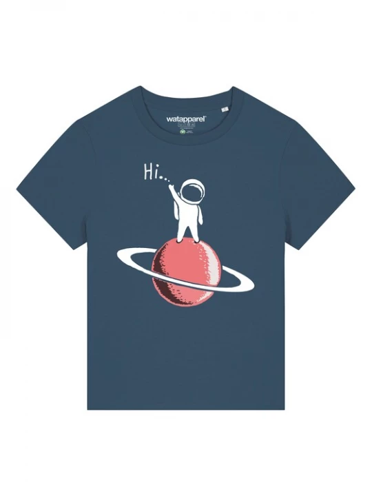 Foto van product Watapparel Shirt ' Astronaut says Hi ' petrol / pink / wit