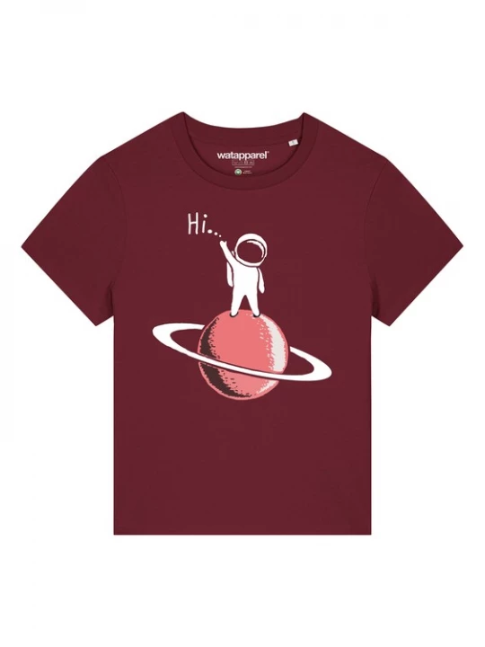 Foto van product Watapparel Shirt ' Astronaut says Hi ' rood / bordeaux / wit