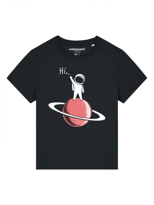 Foto van product Watapparel Shirt 'Astronaut says Hi' rood / zwart / wit