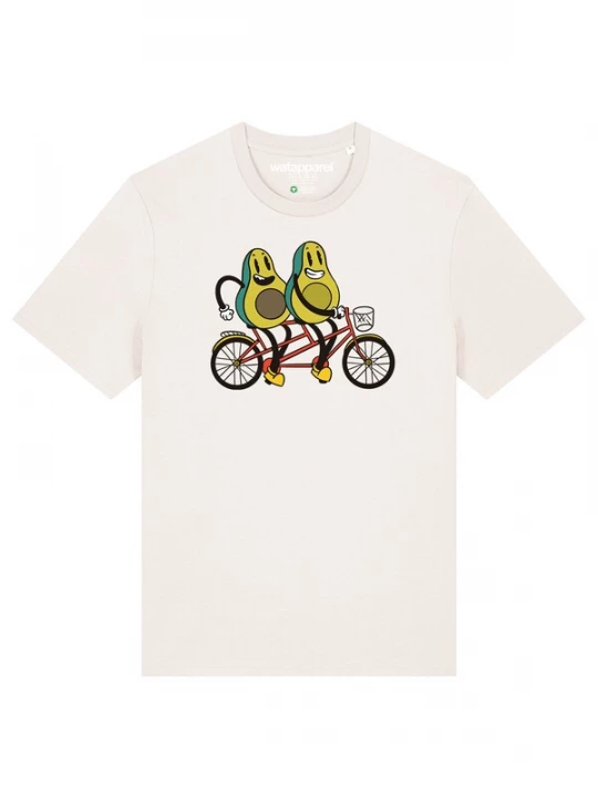 Foto van product Watapparel Shirt 'Avocado Fahrrad' pastelgroen / rood / zwart / wit