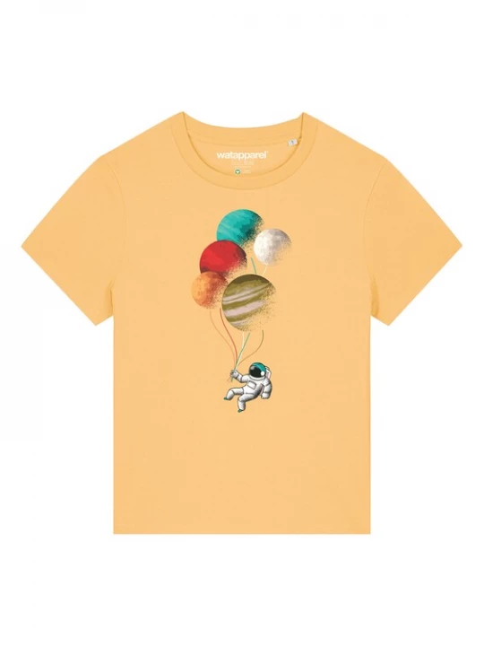 Foto van product Watapparel Shirt 'Balloon Spaceman' bruin / lichtgeel / rood / wit