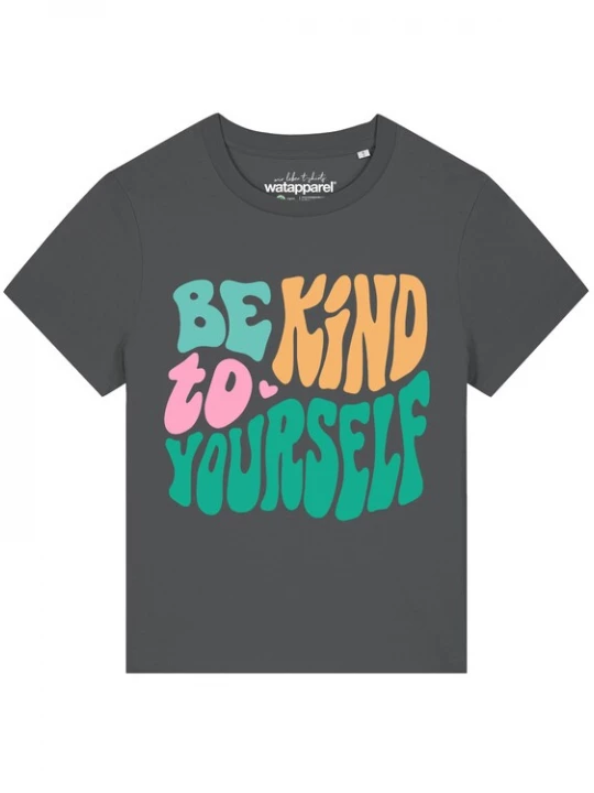 Foto van product Watapparel Shirt 'Be kind to yourself ' antraciet / groen / oranje / pink