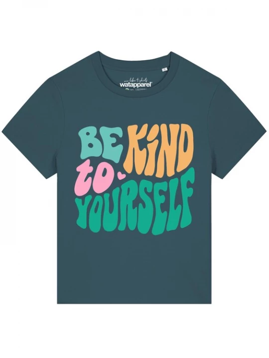 Foto van product Watapparel Shirt 'Be kind to yourself' groen / petrol / pink
