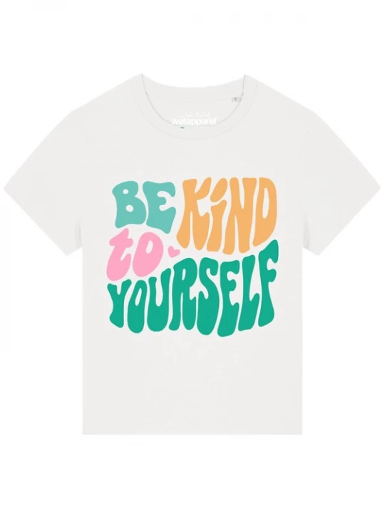 Foto van product Watapparel Shirt 'Be kind to yourself' groen / pink / wit