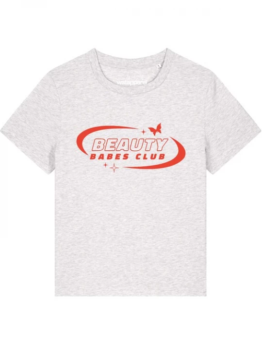 Foto van product Watapparel Shirt 'Beauty babes club' rood / wit gemêleerd