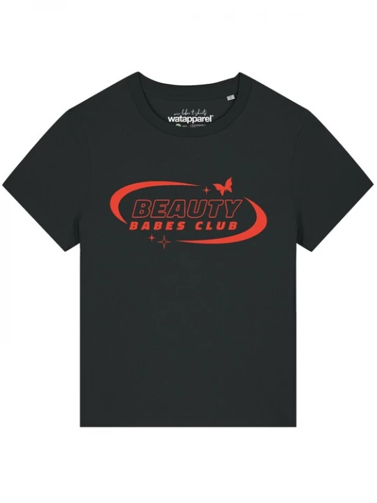 Foto van product Watapparel Shirt 'Beauty babes club' rood / zwart