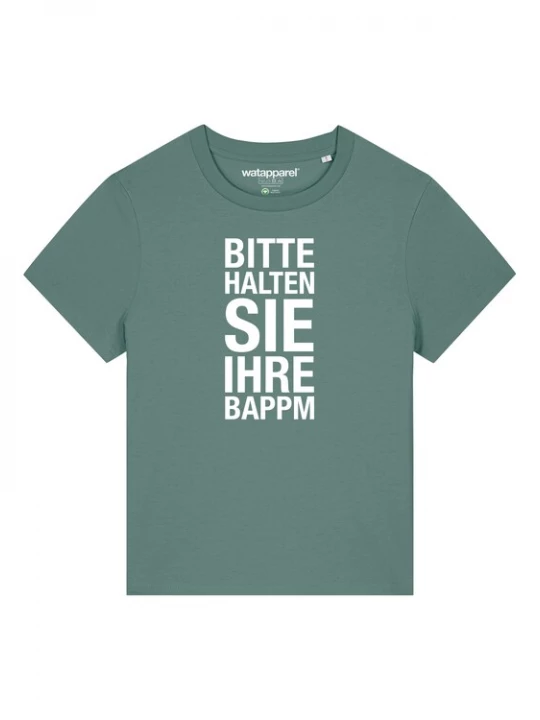 Foto van product Watapparel Shirt ' Bitte Halten Sie Ihre Bappm ' groen / wit