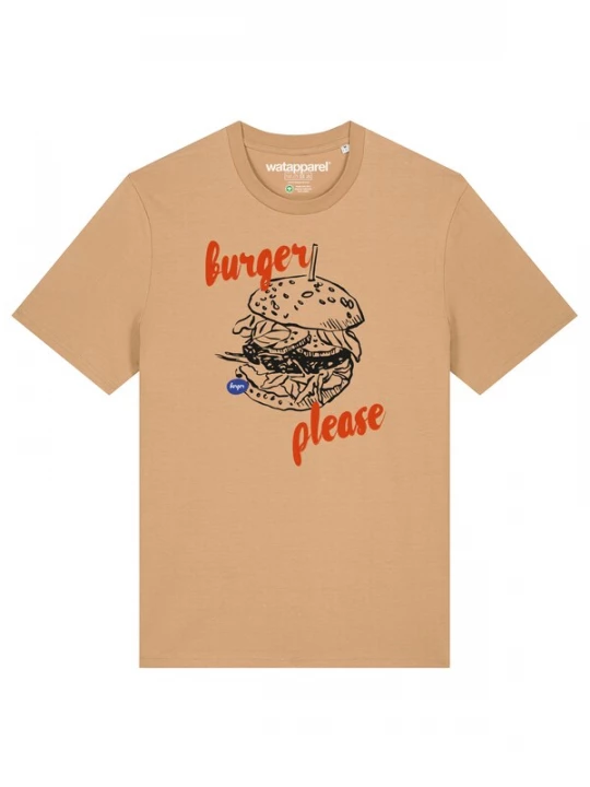 Foto van product Watapparel Shirt 'Burger Please' camel / kreeft / zwart