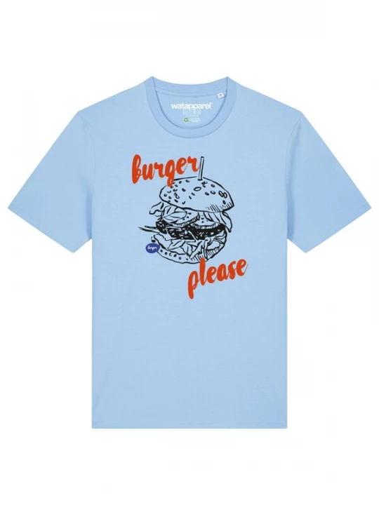 Foto van product Watapparel Shirt 'Burger please' lichtblauw / kreeft / zwart