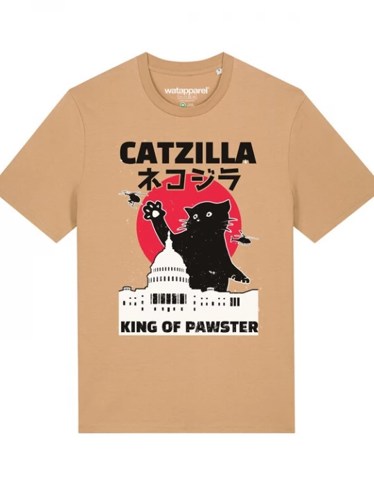 Foto van product Watapparel Shirt 'Catzilla' donkerbeige / cranberry / zwart / wit