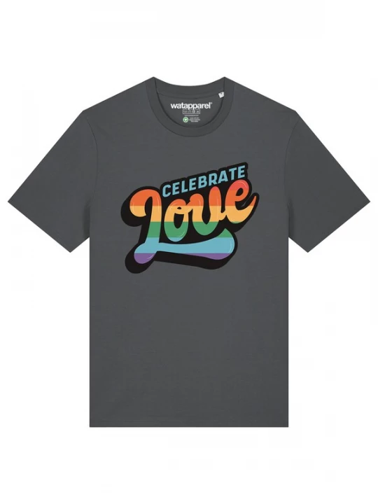 Foto van product Watapparel Shirt 'Celebrate Love' geel / antraciet / groen / oranje