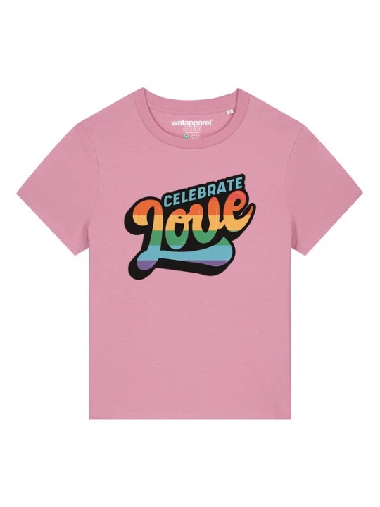 Foto van product Watapparel Shirt 'Celebrate Love' hemelsblauw / geel / oranje / rosa