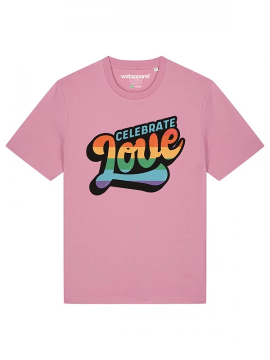 Foto van product Watapparel Shirt 'Celebrate Love' lichtblauw / lichtroze / rood / zwart