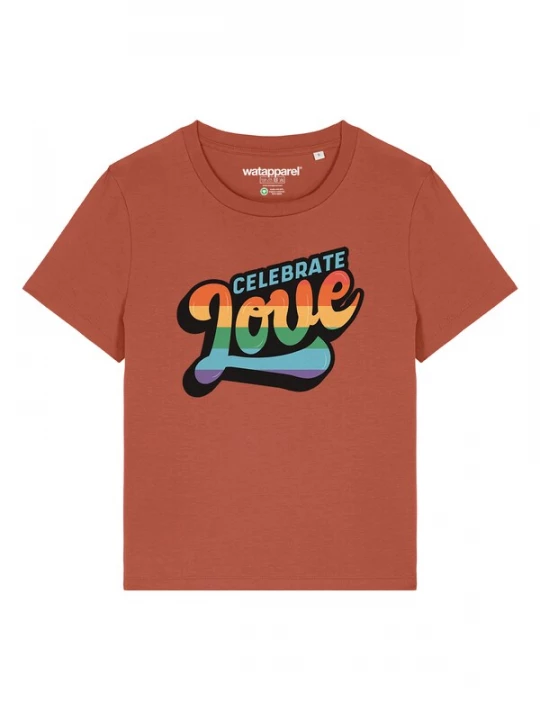 Foto van product Watapparel Shirt 'Celebrate Love' lichtblauw / roestbruin / groen / oranje