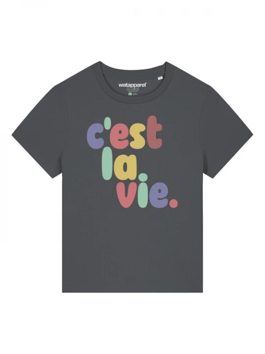 Foto van product Watapparel Shirt ' c'est la vie ' antraciet / gemengde kleuren
