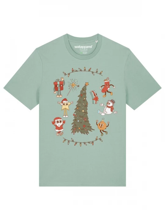 Foto van product Watapparel Shirt 'Christmas 2024' turquoise / olijfgroen / knalrood / wit
