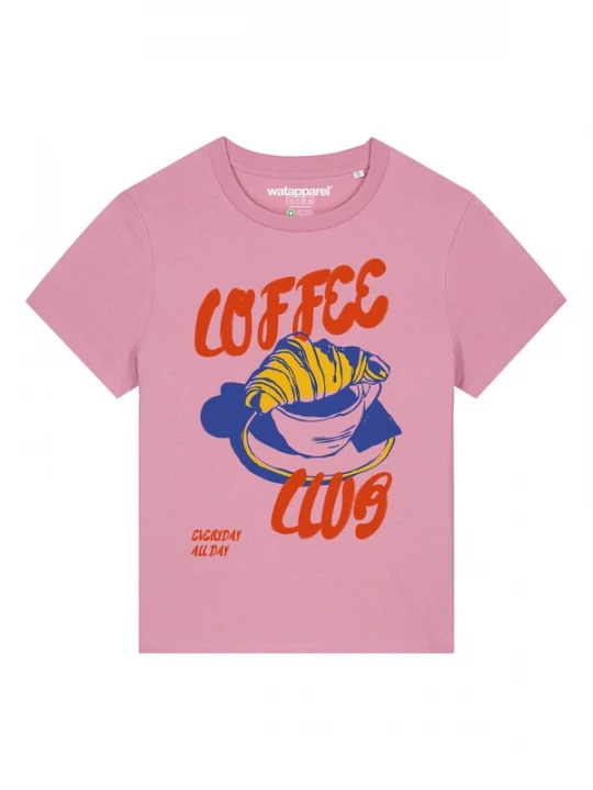 Foto van product Watapparel Shirt 'Coffee Club' donkerblauw / geel / rosa / rood