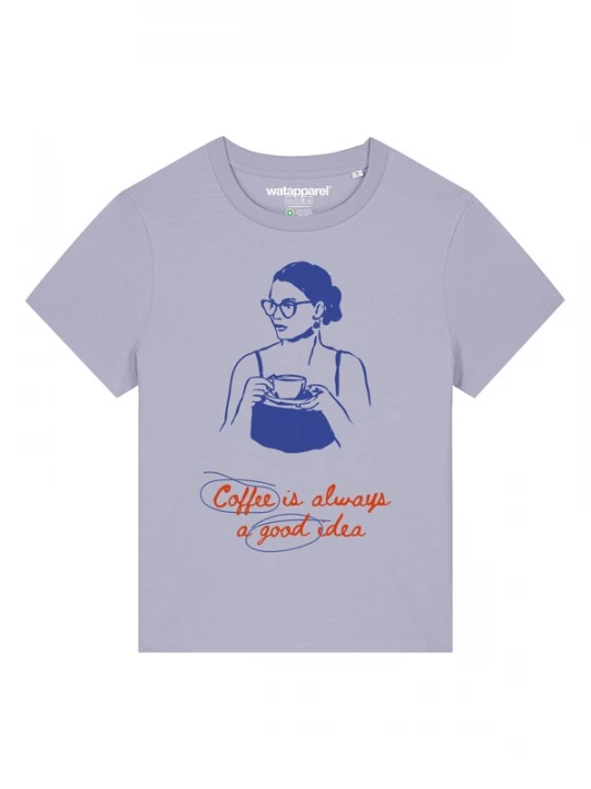 Foto van product Watapparel Shirt 'Coffee Is A Good Idea' violetblauw / lavendel / oranjerood
