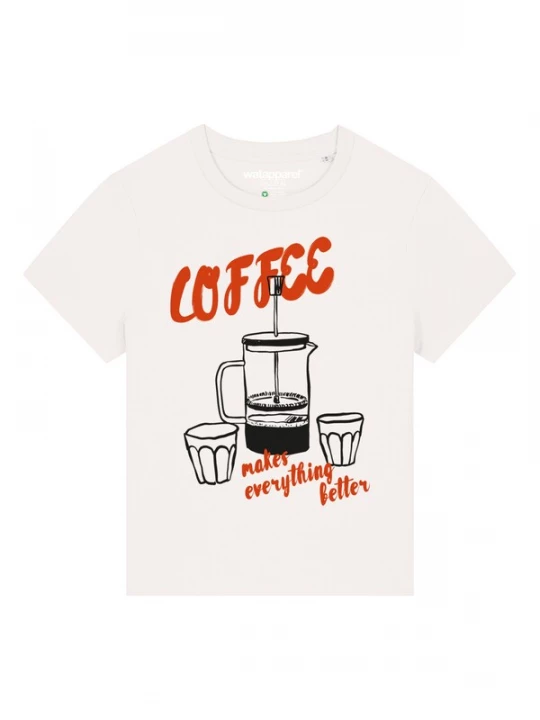 Foto van product Watapparel Shirt ' Coffee makes everything better ' kreeft / zwart / wit