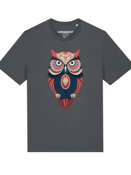 Foto van product Watapparel Shirt ' Colorful Owl ' antraciet / gemengde kleuren