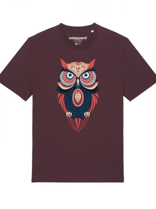 Foto van product Watapparel Shirt 'Colorful Owl' donkerblauw / donkerrood / wit