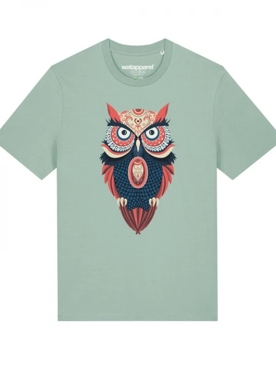 Foto van product Watapparel Shirt 'Colorful Owl' turquoise / groen