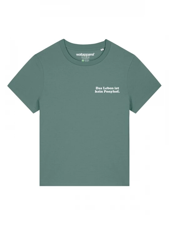 Foto van product Watapparel Shirt 'Das Leben Ist Kein Ponyhof' jade groen / wit