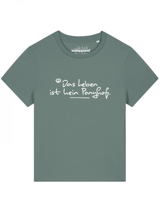 Foto van product Watapparel Shirt 'Das Leben Ist Kein Ponyhof' olijfgroen / wit