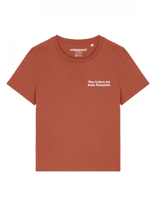 Foto van product Watapparel Shirt 'Das Leben Ist Kein Ponyhof' roestrood / wit