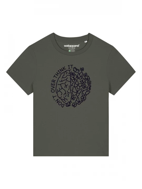 Foto van product Watapparel Shirt 'Don't Overthink It' olijfgroen / zwart