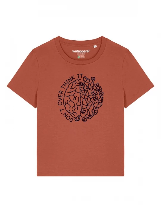 Foto van product Watapparel Shirt 'Don't Overthink It' roestbruin / zwart