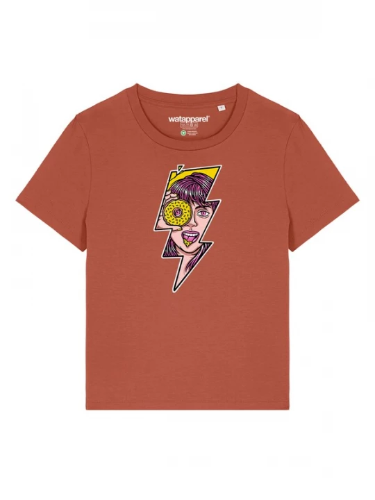 Foto van product Watapparel Shirt 'Donut' kastanjebruin / geel / neonlila / zwart