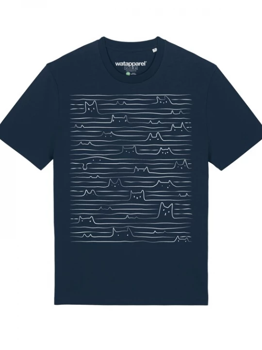 Foto van product Watapparel Shirt ' Doodle Cats ' donkerblauw / wit
