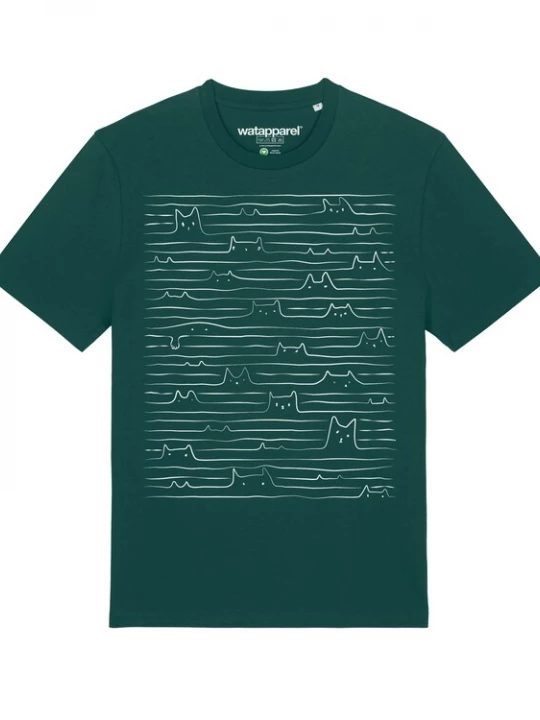 Foto van product Watapparel Shirt 'Doodle Cats' donkergroen / wit