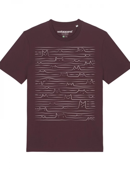 Foto van product Watapparel Shirt ' Doodle Cats ' donkerrood / wit