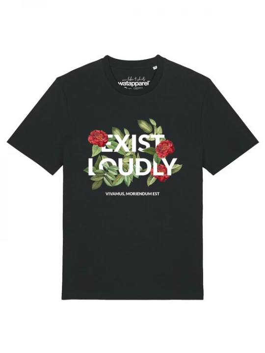 Foto van product Watapparel Shirt 'Exist Loudly' olijfgroen / knalrood / zwart / wit