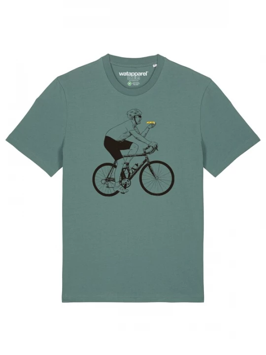 Foto van product Watapparel Shirt 'Fahrrad und Pizza' geel / smaragd / rood / zwart
