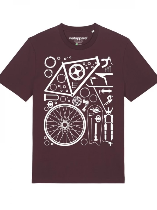Foto van product Watapparel Shirt ' Fahrradteile ' donkerrood / wit