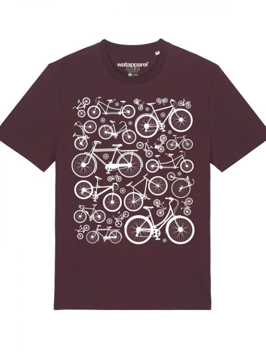 Foto van product Watapparel Shirt ' Fahrräder ' donkerrood / wit