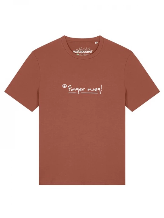 Foto van product Watapparel Shirt 'Finger Weg' roestrood / wit