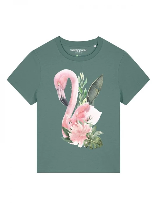 Foto van product Watapparel Shirt ' Flamingo mit Blumen ' groen / gemengde kleuren