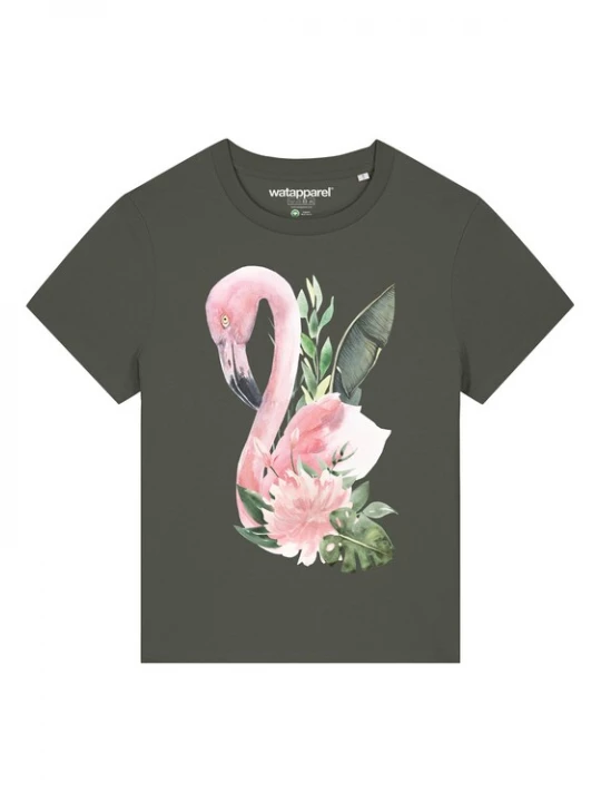 Foto van product Watapparel Shirt 'Flamingo mit Blumen' kaki / gemengde kleuren
