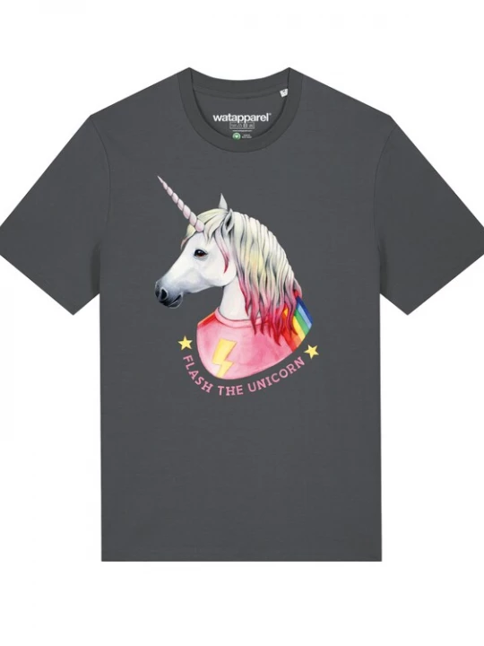 Foto van product Watapparel Shirt ' Flash, the unicorn ' antraciet / gemengde kleuren