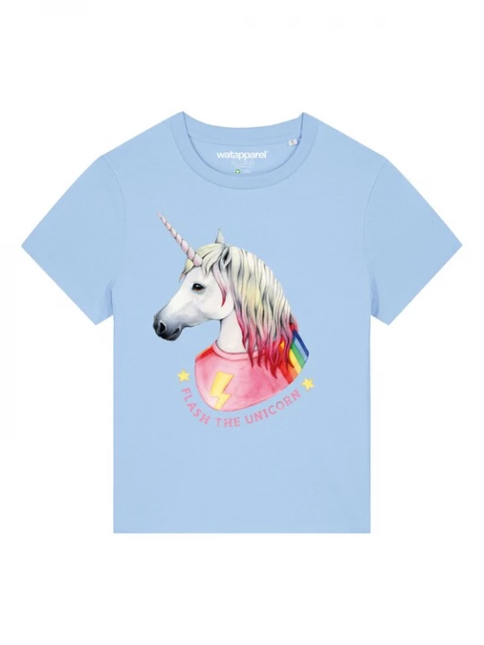 Foto van product Watapparel Shirt 'Flash, the unicorn' lichtblauw / geel / rosa / zwart / wit