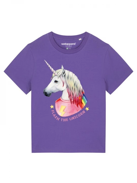 Foto van product Watapparel Shirt ' Flash, the unicorn ' lila / gemengde kleuren